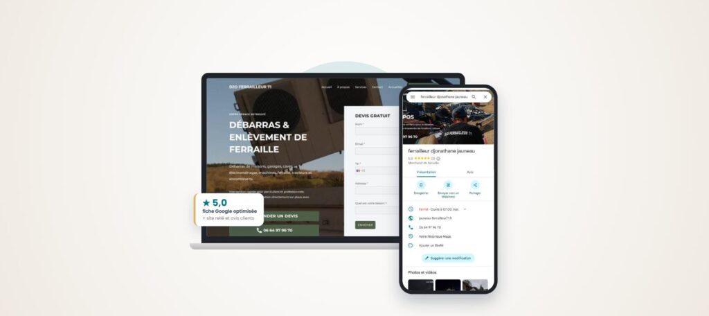 Autres services : fiche Google optimisée et site internet de Djo Ferrailleur 71, réalisés par Anime ton site