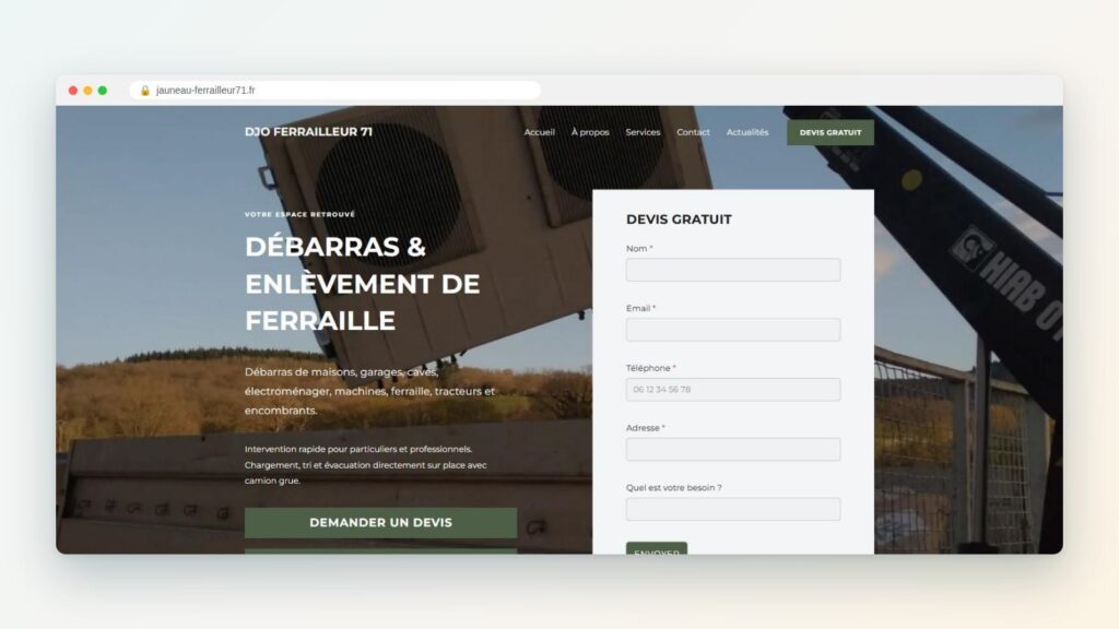 Site internet artisan Saône-et-Loire : page d’accueil du site de Djo Ferrailleur 71 créé par Anime ton site