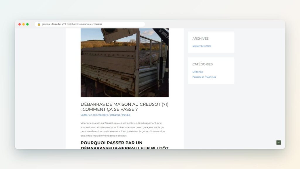 Article local « Débarras de maison au Creusot » publié sur le site de Djo Ferrailleur 71