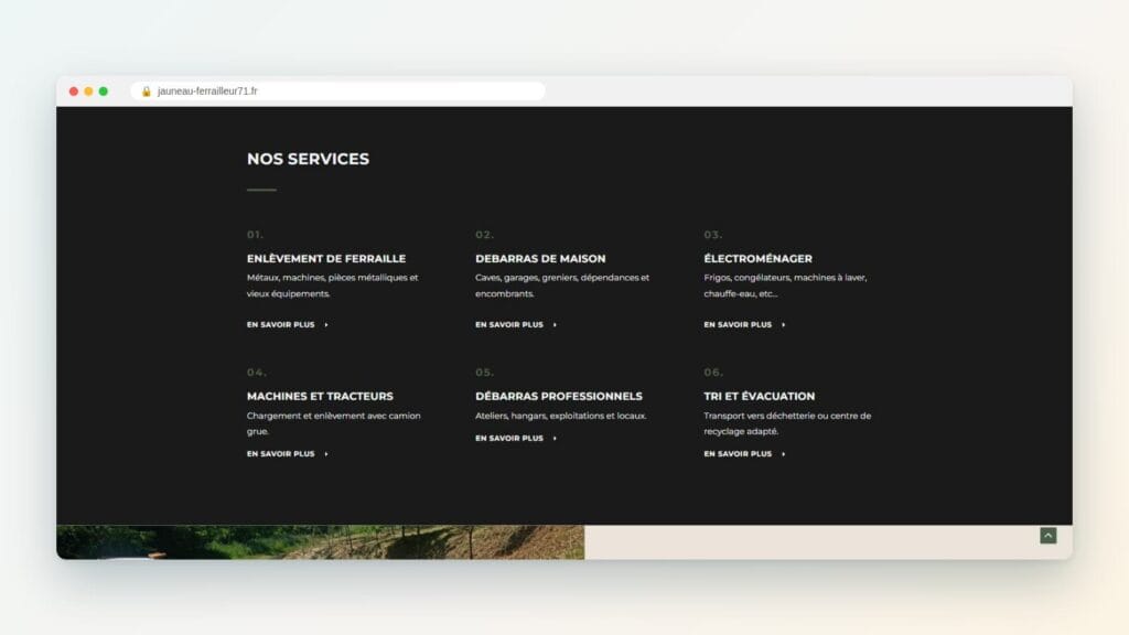 Section services du site de Djo Ferrailleur 71 : ferraille, débarras, électroménager, machines