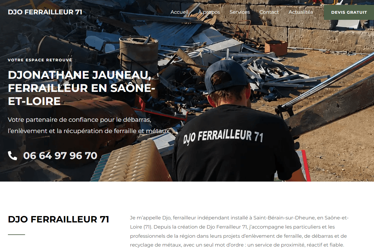 Site de Djo Ferrailleur 71, débarras et ferraille en Saône-et-Loire, réalisé par Anime ton site