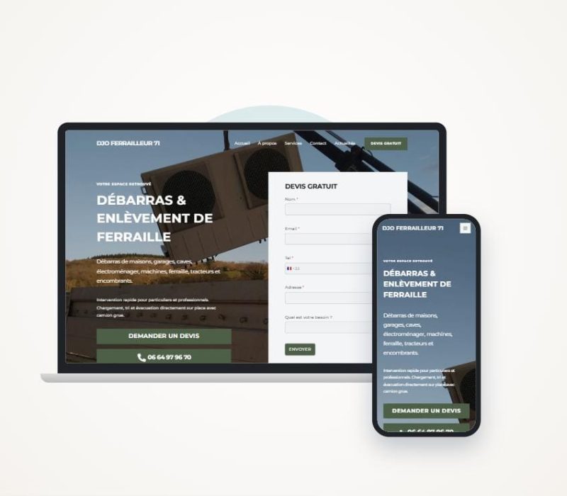 Offre Présence : site vitrine réalisé par Anime ton site pour Djo Ferrailleur 71, sur ordinateur et mobile